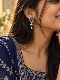 Peacock Pearl Jhumkas, earrings, photograph 1