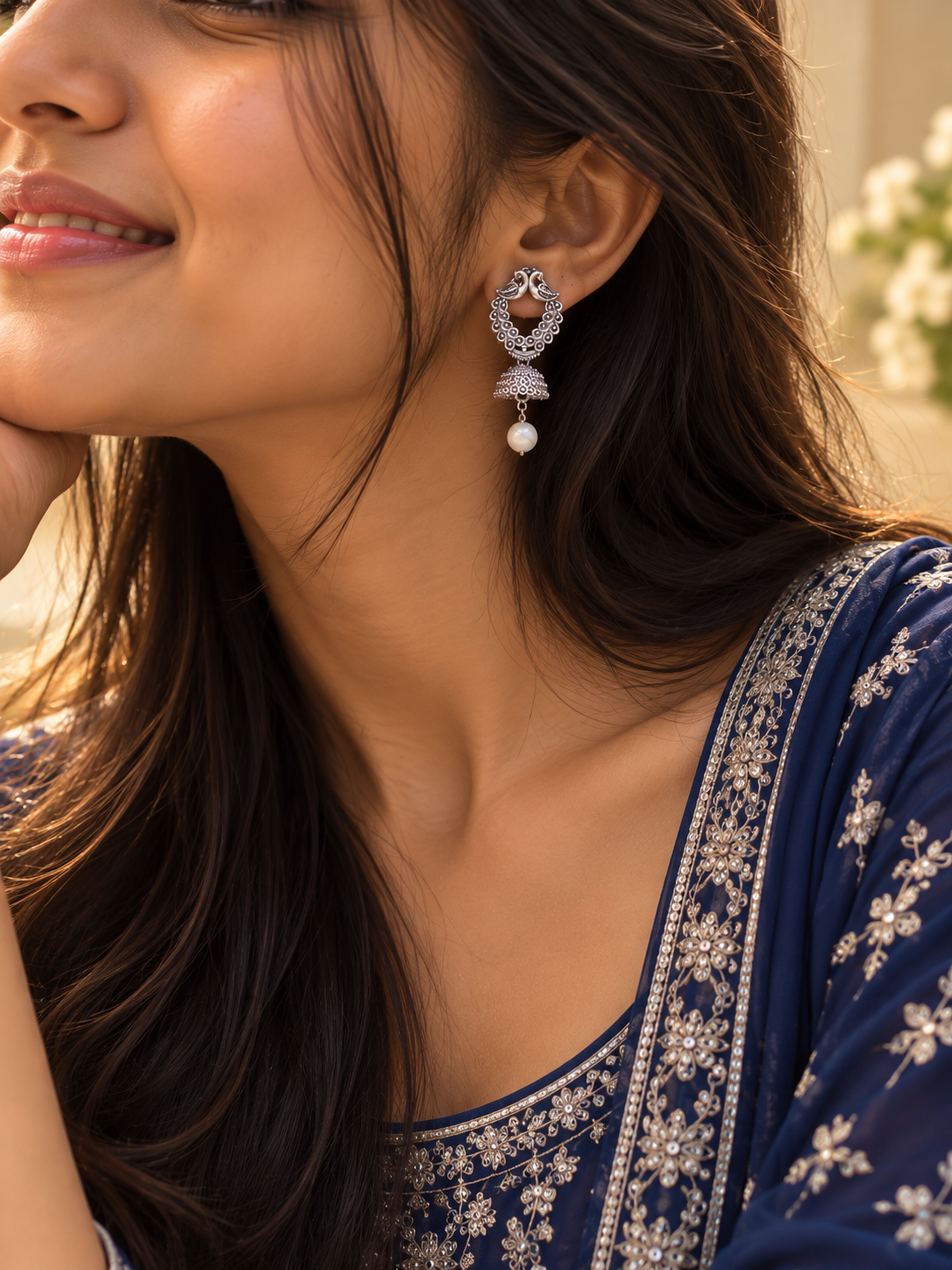 Peacock Pearl Jhumkas, earrings