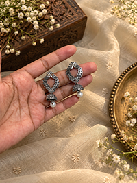 Peacock Pearl Jhumkas, earrings, photograph 3