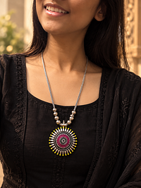 Magenta Sunburst Pendant, chain pendants, photograph 1