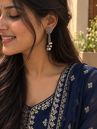 Filigree Ghungroo Drops, earrings, photograph 1