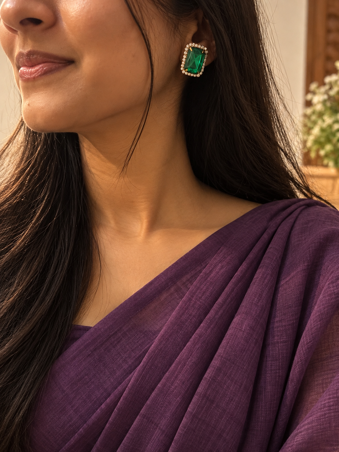 Emerald Halo Studs, earrings