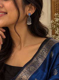 Cobalt and Onyx Drops, earrings, photograph 1