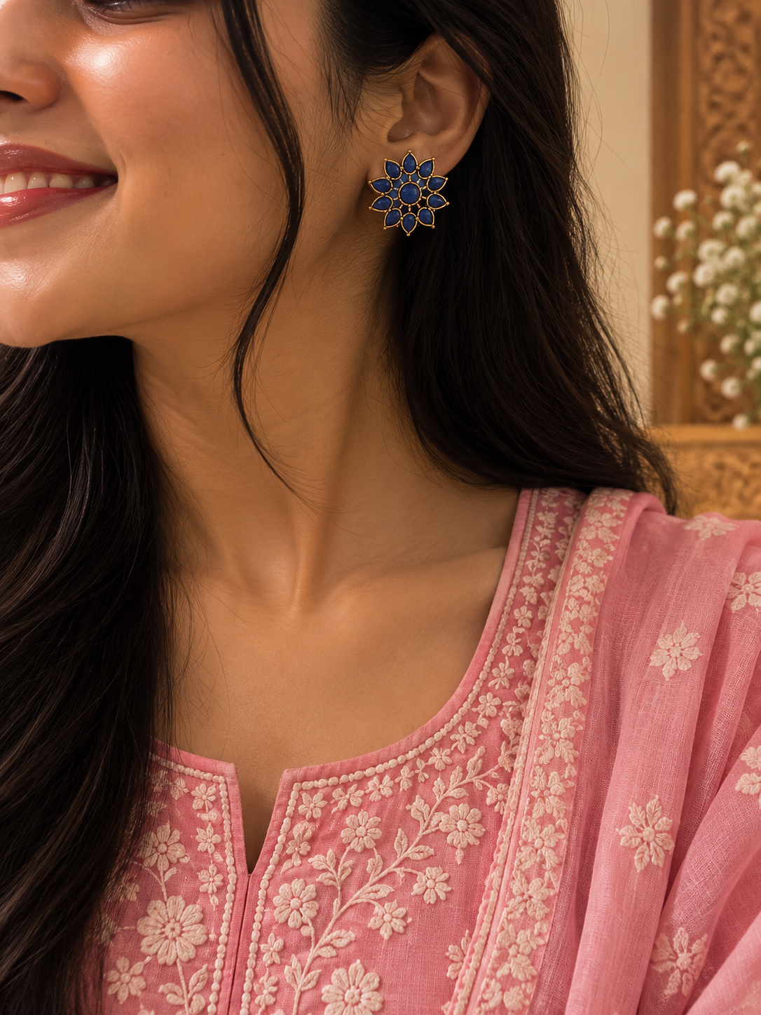Royal Blue Bloom Studs, earrings