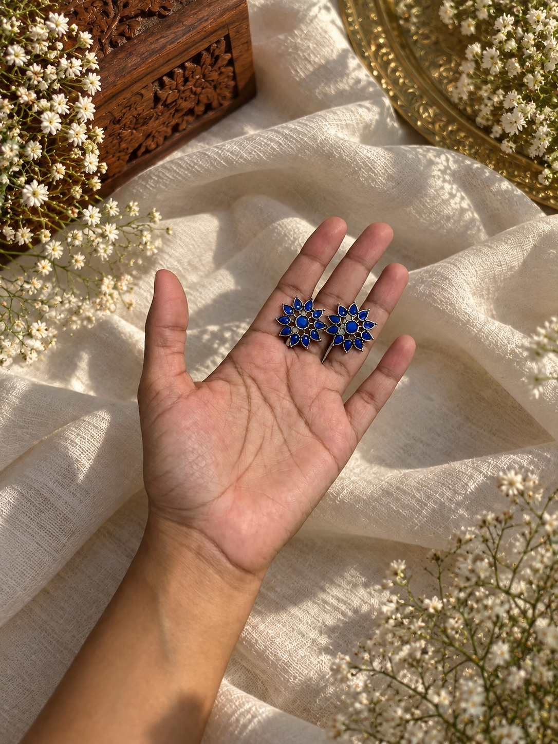 Royal Blue Bloom Studs, earrings