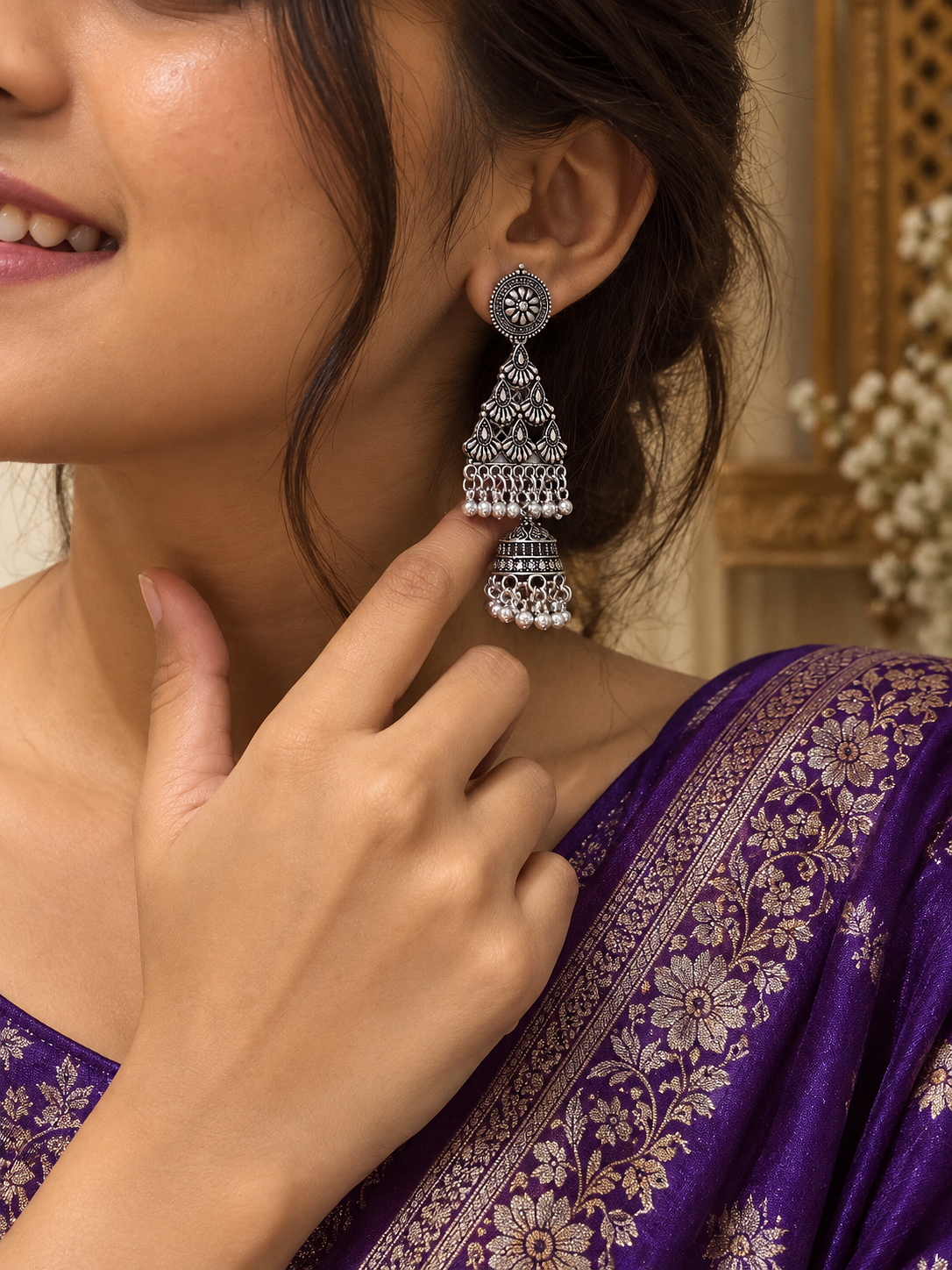 Tiered Filigree Jhumkas, earrings