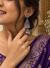 Tiered Filigree Jhumkas, earrings, photograph 2