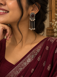 Maroon Stone Tassel Earrings, photograph 1