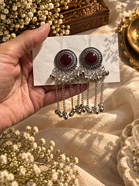 Maroon Stone Tassel Earrings, photograph 3