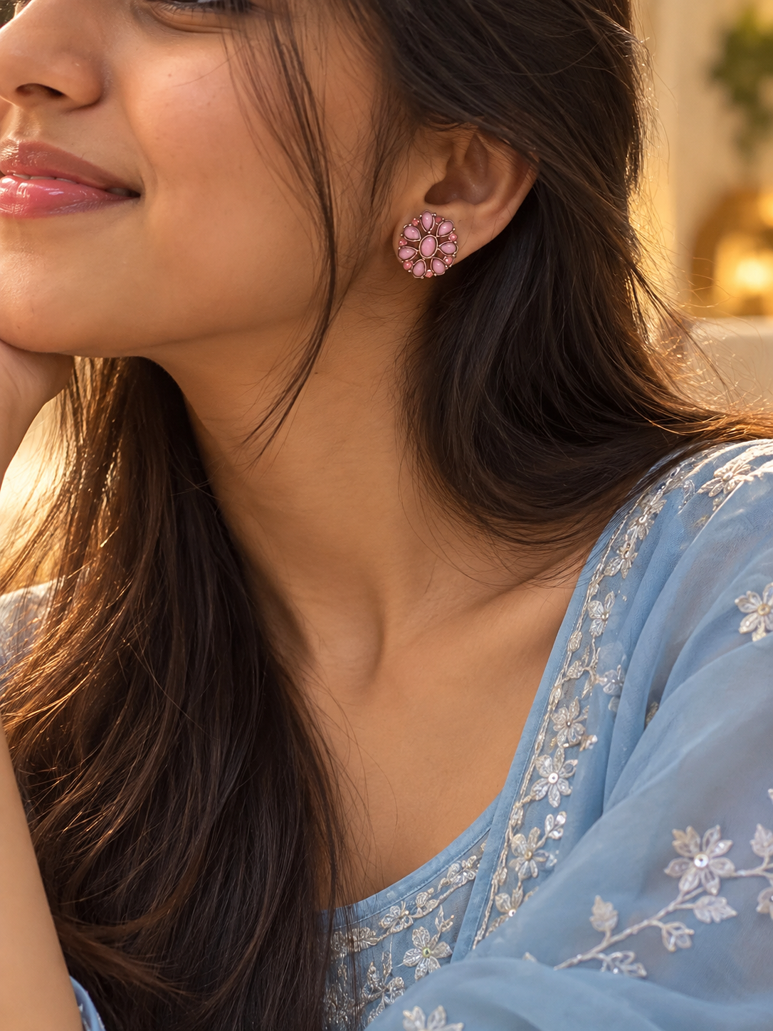Rose Pink Bloom Studs, earrings