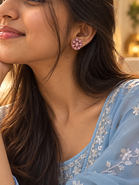 Rose Pink Bloom Studs, earrings, photograph 1